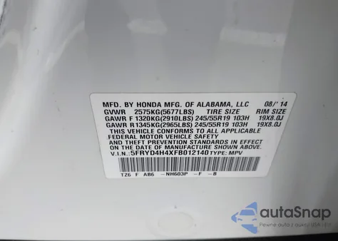 2015 Acura Mdx Technology z USA, uszkodzony, nr VIN 5FRYD4H4XFB012140